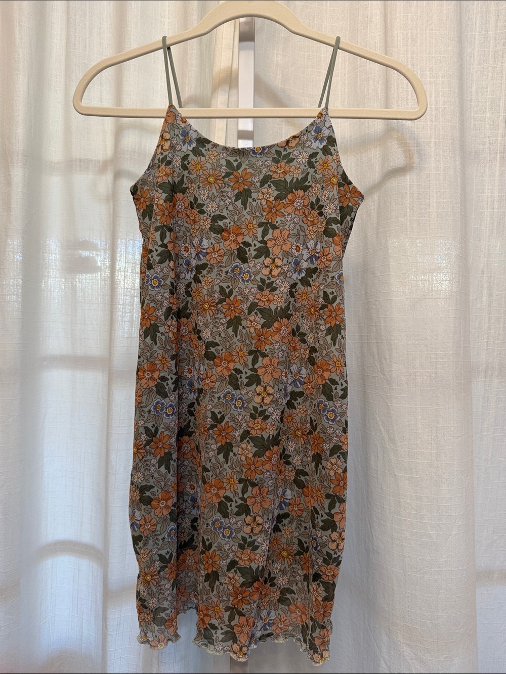 Girls Floral Slip Dress in Sage and Tan by